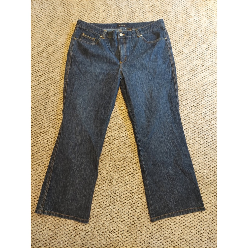 Chico's Denim Dark Wash Straight Leg Rhinestone Embellished Jeans Size 3.5 Short